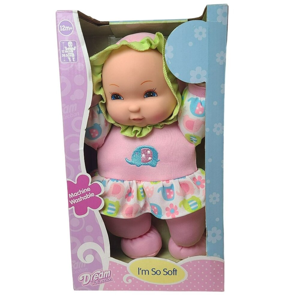 I'm So Soft Washable Doll Pink w Embroidered Elephant Dream Collection 12" GI-GO